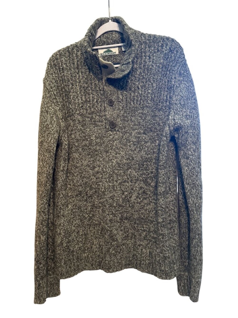 Rockingham Men's Chunky Knit Henley Pullover Sweater Medium